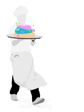 cook carrying cake,vector illustrationのイラスト素材