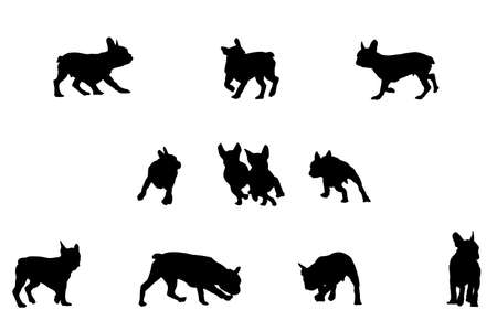 french bulldog playing, vector silhouettesのイラスト素材