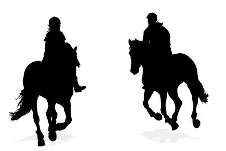 two girl horseback riding silhouettes  のイラスト素材