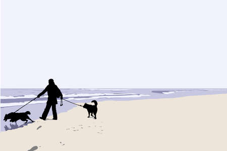 vector illustration of man walking his dogs のイラスト素材