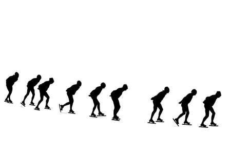 long track speed skating, vector silhouetteのイラスト素材