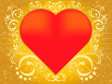 Red heart on distressed decorative golden backgroundのイラスト素材
