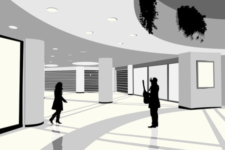 couple with guitar in shopping mallのイラスト素材