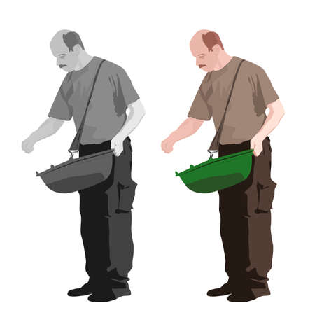 illustration of man sowing, two color versions のイラスト素材