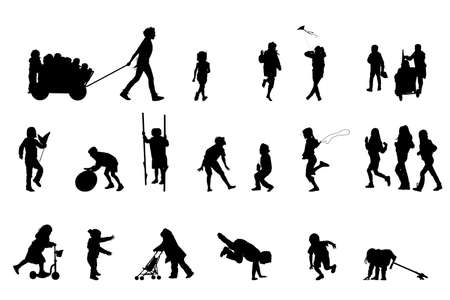 active kids, vector silhouette collection のイラスト素材