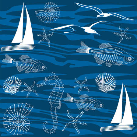 ocean life seamless pattern,  vector Illustrationのイラスト素材