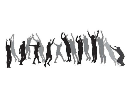 group of  men with raised arms jumpingのイラスト素材