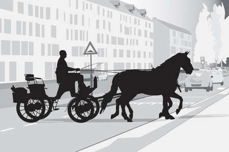  two horse-drawn carriage on the streetのイラスト素材