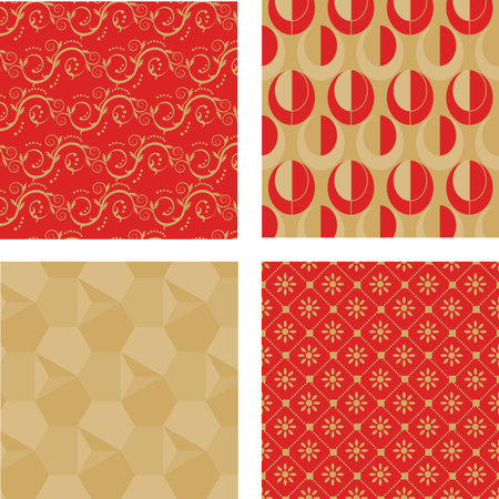 4 red and gold seamless patterns のイラスト素材