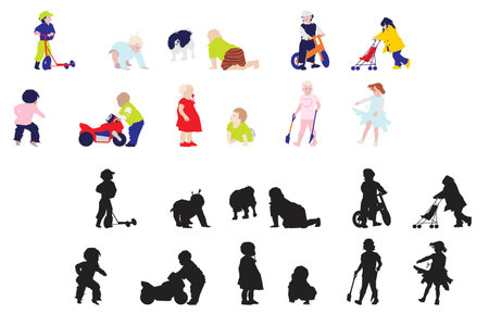 playing kids, collage style drawing   のイラスト素材