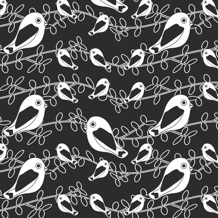 Foliage with birds; seamless  pattern のイラスト素材