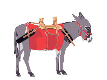 donkey wearing a packing harnessのイラスト素材