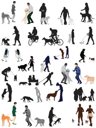 people and their dogs collection のイラスト素材