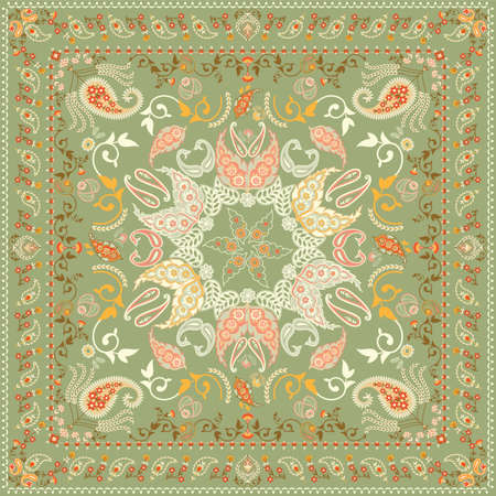 Decorated shawl design featuring paisley patternのイラスト素材