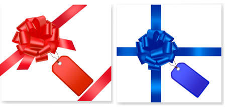 Red and blue bows with card.のイラスト素材