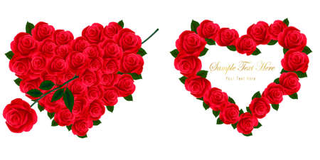 Set of beauty red hearts of roses. Vector illustration.のイラスト素材