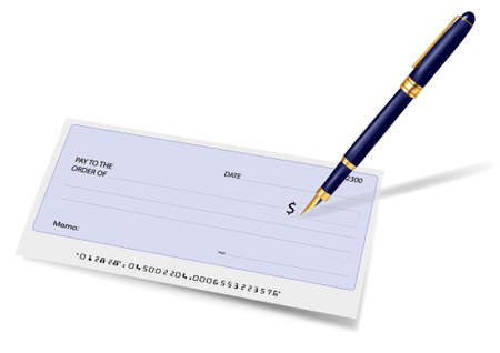 Blank check and pen. Vector illustration.のイラスト素材