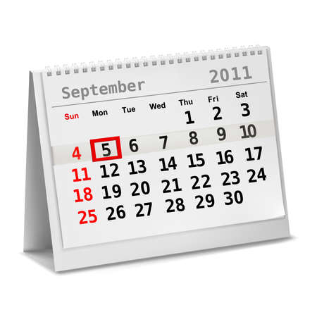 Desktop calendar with a marked 5th of September, The Labor Day. Vector.のイラスト素材