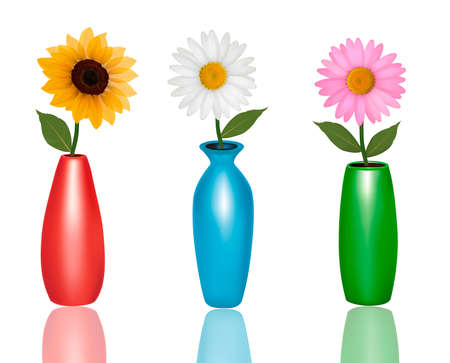 Flowers in vases isolated on white background. Vector.のイラスト素材