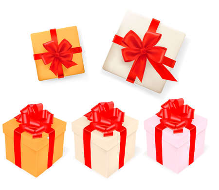 Set of gift boxes with ribbons. Vector illustration.のイラスト素材