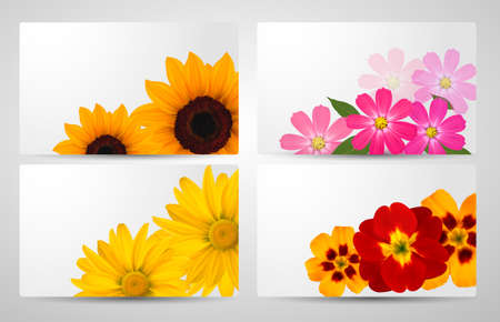 Set of banners with different colorful flower  Vector illustration のイラスト素材