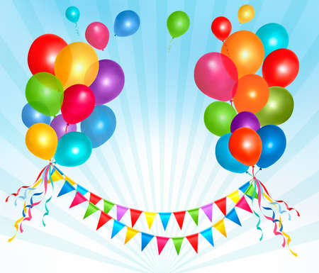 Birthday balloons frame composition with space for your text. Vector illustration.のイラスト素材
