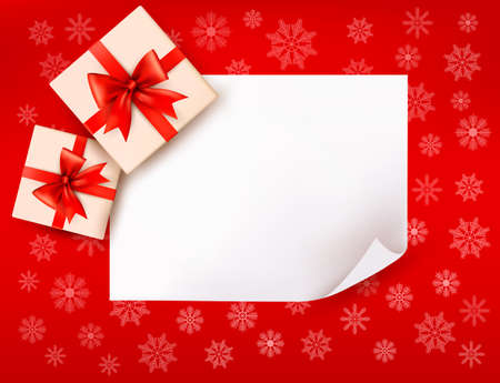 Christmas background with gift boxes and red bow. Vector illustrationのイラスト素材