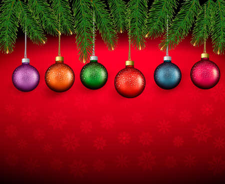 Christmas background with color balls and fir branches  のイラスト素材
