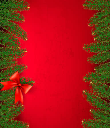 Christmas retro background with gift bow and fir branches  のイラスト素材