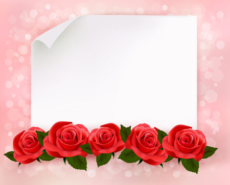 Holiday background with sheet of paper and red flowersのイラスト素材