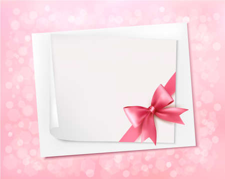 Holiday background with gift pink bow and ribbon.のイラスト素材