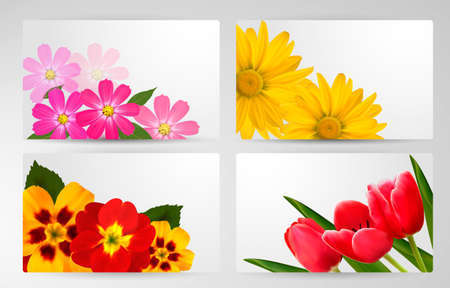 Set of banners with different colorful flower. Vector illustration.のイラスト素材