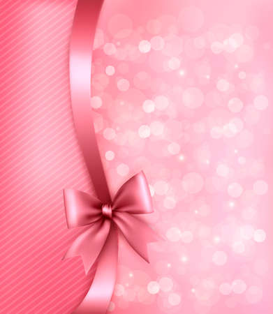 Holiday pink background with old_paper and gift bow and ribbon. Vectorのイラスト素材