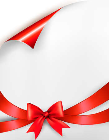 Holiday background with red gift glossy bow and ribbon. Vectorのイラスト素材