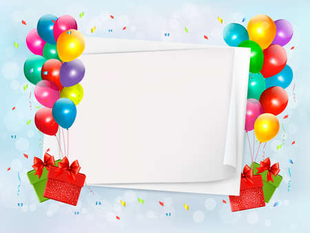 Holiday background with colorful balloons and gift boxes. Vectorのイラスト素材