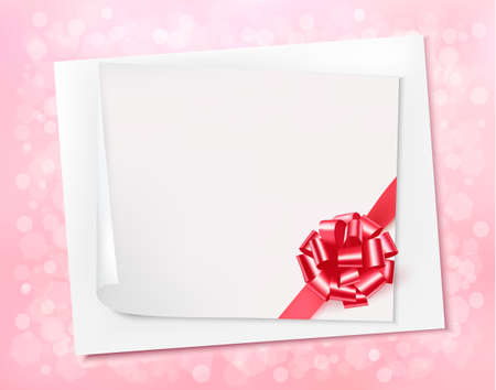 Holiday background with sheet of paper and pink bow. Vector illustration.のイラスト素材
