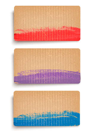 Collection of retro cardboard paper banners with color ribbon tags. Vectorのイラスト素材