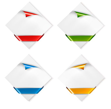 Collection of cardboard paper banners with color ribbons. Vectorのイラスト素材