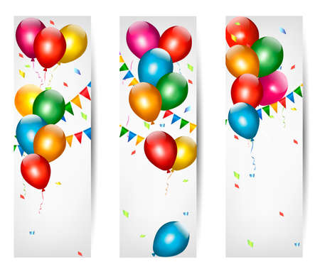 Holiday banners with colorful balloons. Vector.のイラスト素材