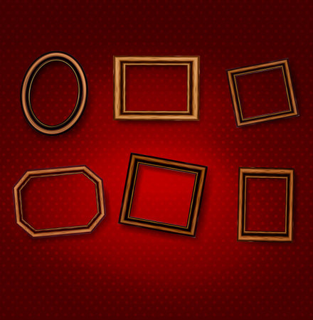 Wooden vintage frames on old wall. のイラスト素材