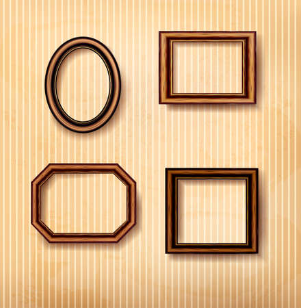 Wooden vintage frames on old wall. のイラスト素材