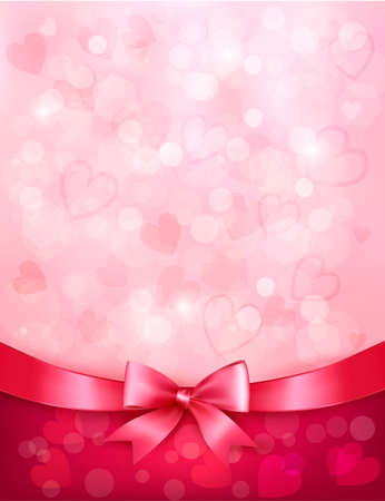 Holiday background with gift pink bow and ribbon  Valentines Day  Vectorのイラスト素材