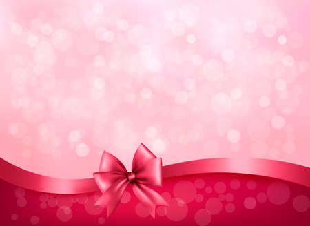 Holiday pink background with gift glossy bow and ribbonのイラスト素材