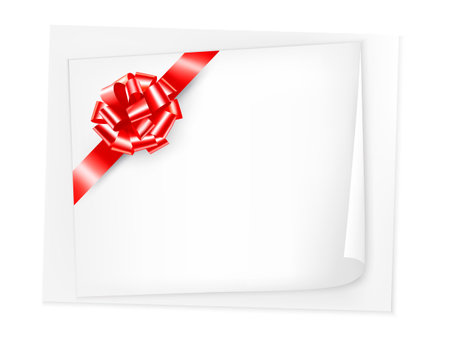 Holiday background with sheet of paper and red bow. のイラスト素材