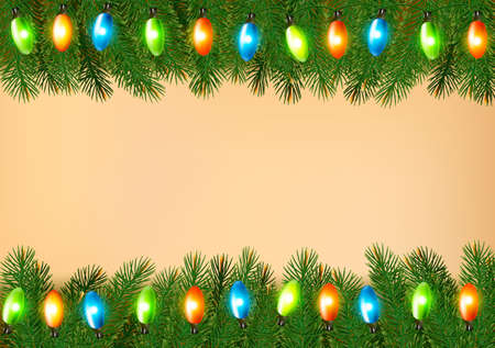 Christmas background with colorful garland and fir branches Vector illustrationのイラスト素材