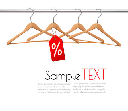 Coat hangers on a clothes rail. Discount promotion concept. Vector.のイラスト素材