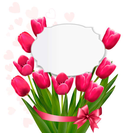 Celebration background with pink tulips. Vector.のイラスト素材