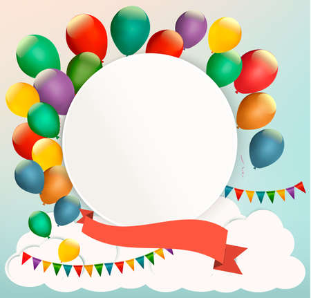 Retro birthday background with colorful balloons. Vectorのイラスト素材