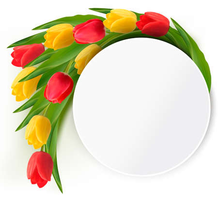Yellow and red tulips holiday background. Vector,のイラスト素材