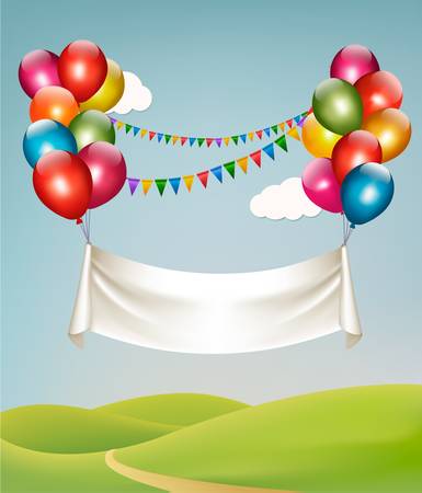 Happy birthday banner with balloons. Vector.のイラスト素材